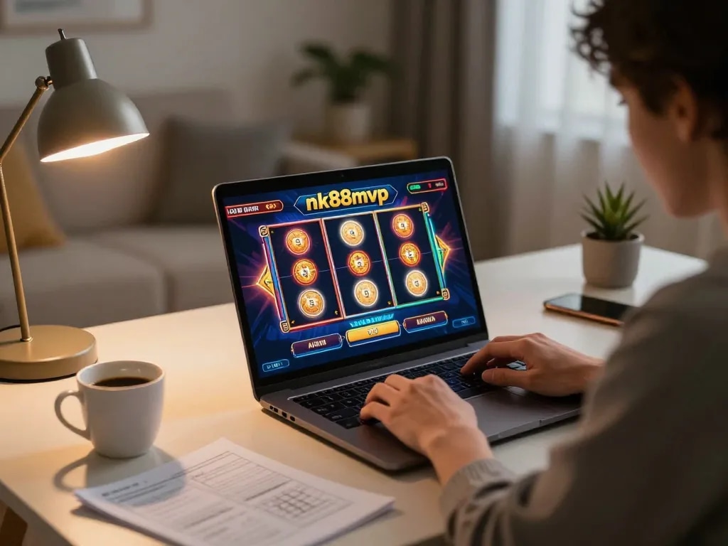 Engaging in thrilling slot gameplay at nk88mvp with vibrant graphics and cozy atmosphere.