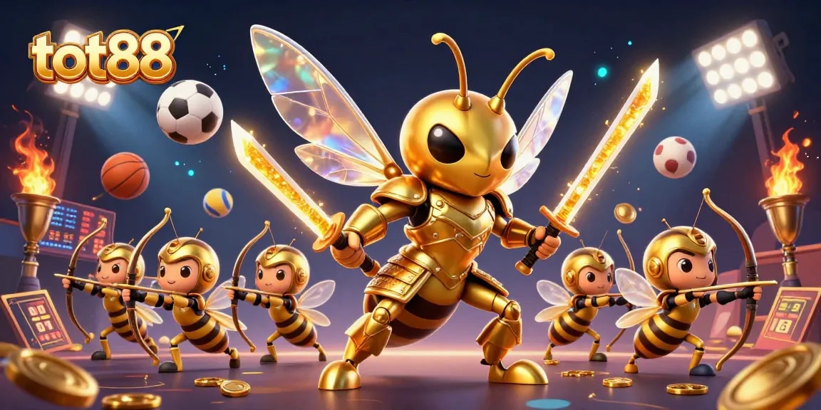 Experience thrilling sports betting at tot88 with golden hornet warriors amidst dynamic gambling elements.