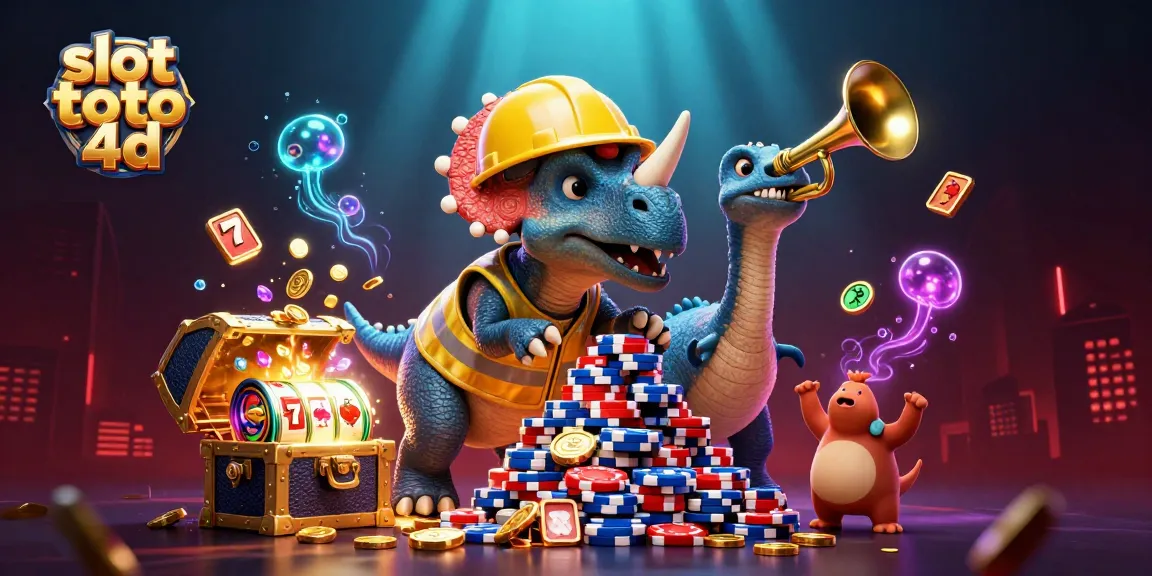 Engage with thrilling slot toto 4d action featuring a playful triceratops and festive decorations.