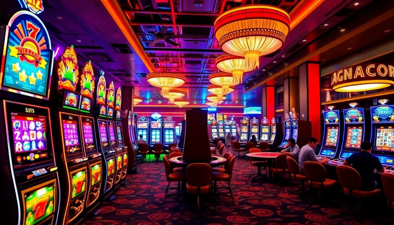 Experience the thrill of slot gacor machines lighting up the casino floor as players immerse in gaming.