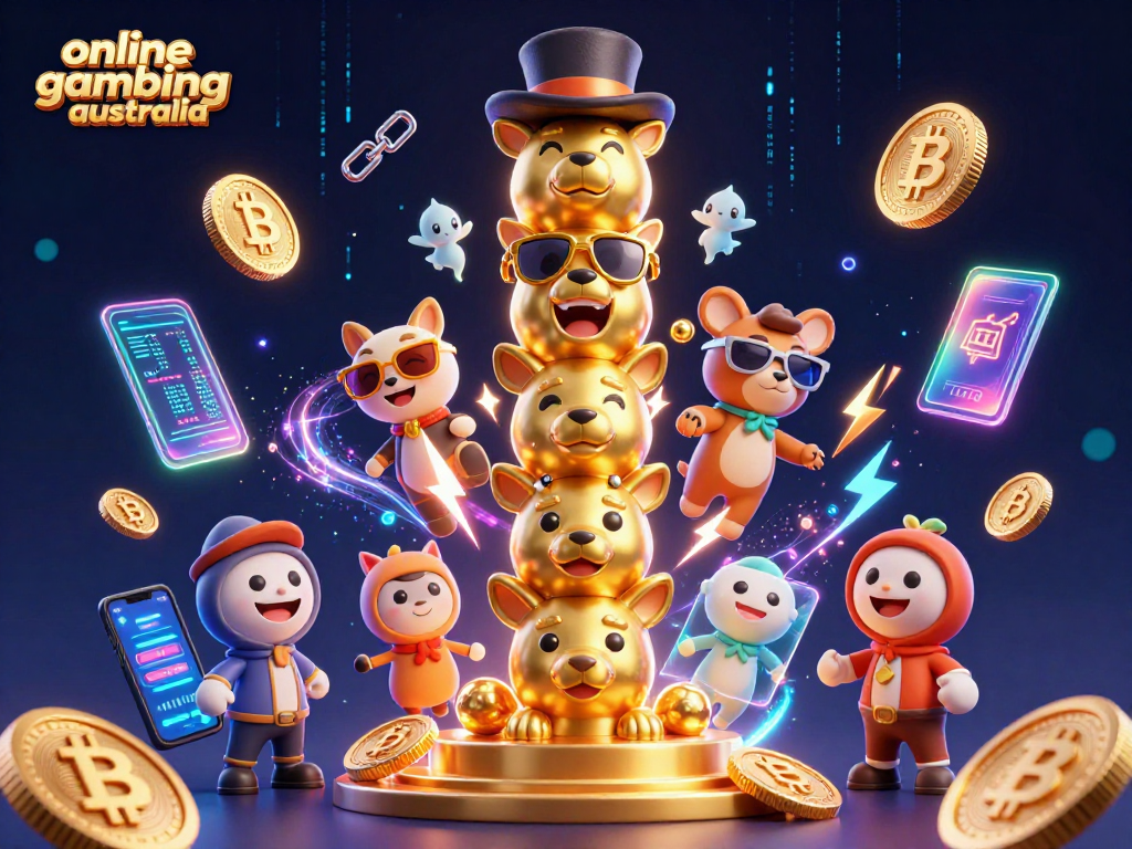 Engage in online gambling Australia with vibrant slots, 3D coins, and animated casino totem fun.