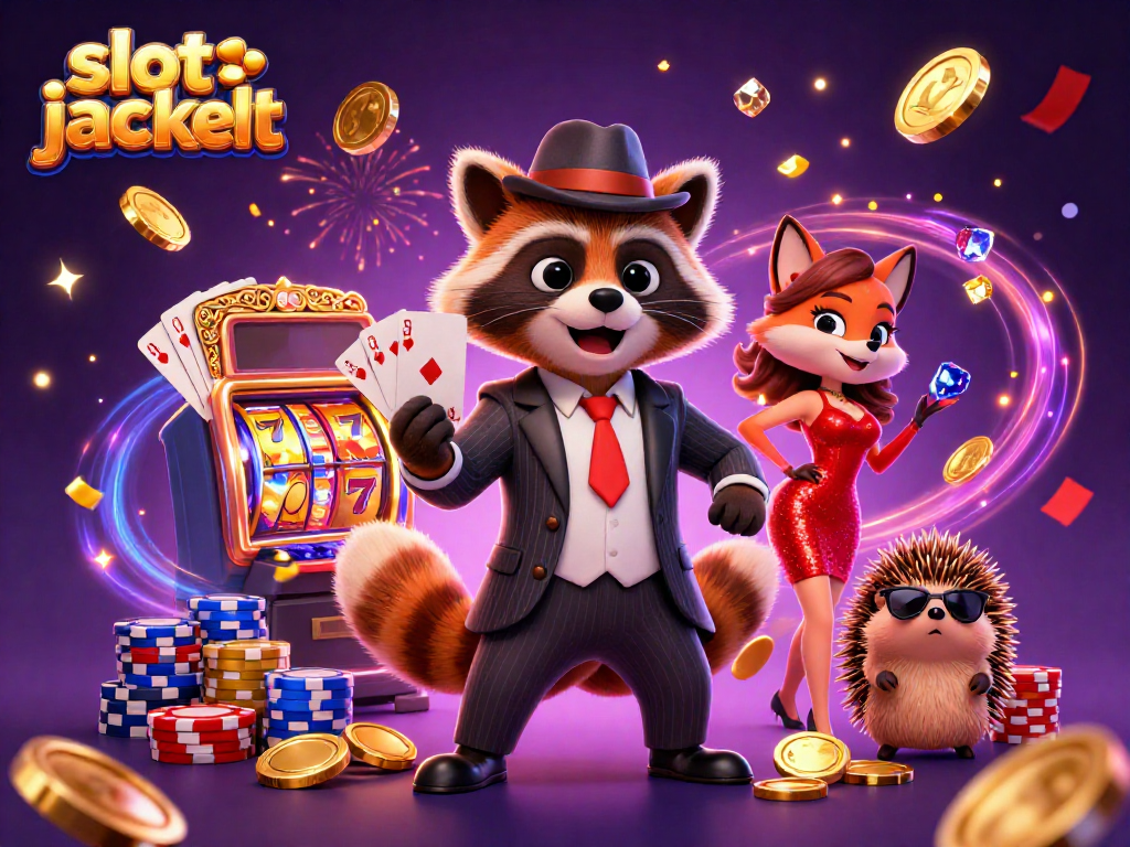 Experience the thrill of a slot jackpot with animated characters in a vibrant casino scene.