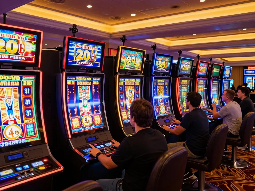 Players spinning reels on vibrant slots at Canadian online casinos, showcasing excitement and luxury atmosphere