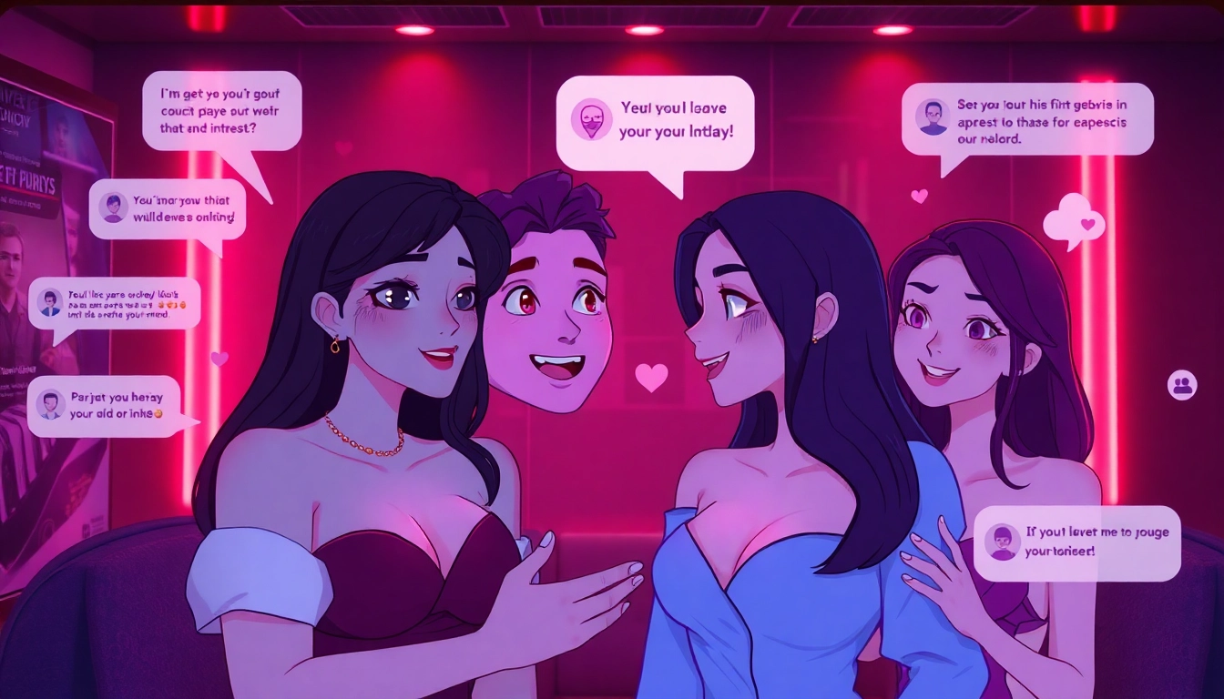 Engaging porn ai chat interface showcasing animated characters in a high-tech environment.