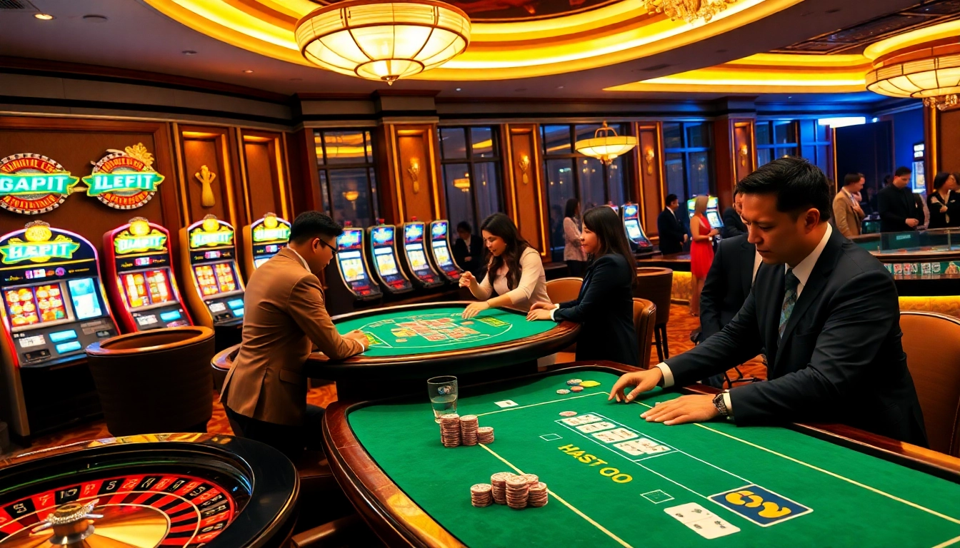 Kèo nhà cái 6FF showcased in a vibrant casino scene with professional gamblers at the betting table.