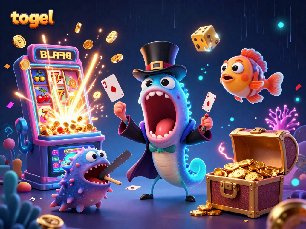 A vibrant togel-themed illustration showcasing animated sea creatures in a rich casino environment, creating an exciting gaming atmosphere.