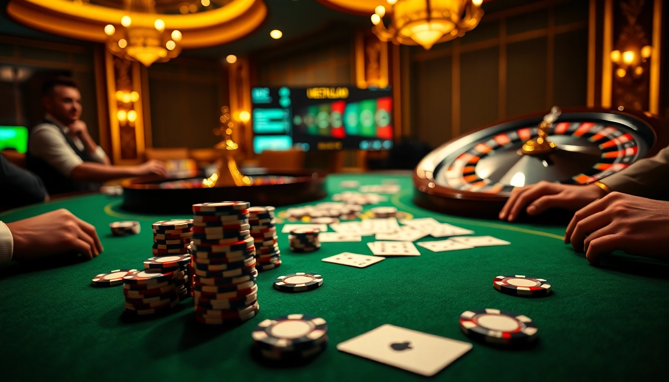 Engage in thrilling gaming experiences at https://bem88i.com/ featuring exquisite casino tables and vibrant poker chips.