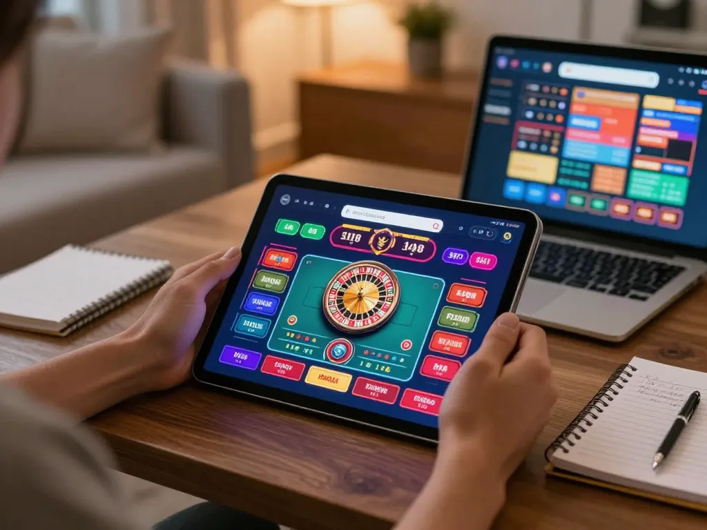 Engaging in roulette gameplay on Rik vip app using a tablet in a cozy home setting.