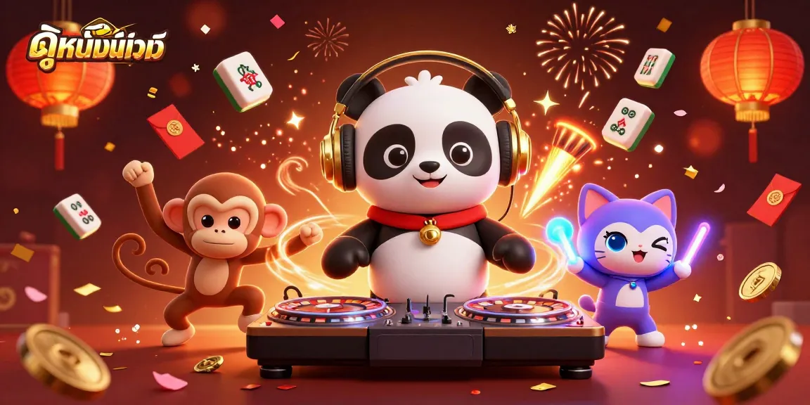 Experience the thrill of ดูหนังออนไลน์ with a vibrant casino-themed celebration featuring animated characters.