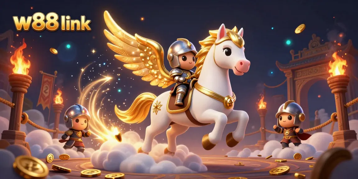 Bet on your favorite games through the w88 link, showcasing 3D fantasy elements in a vibrant casino scene.