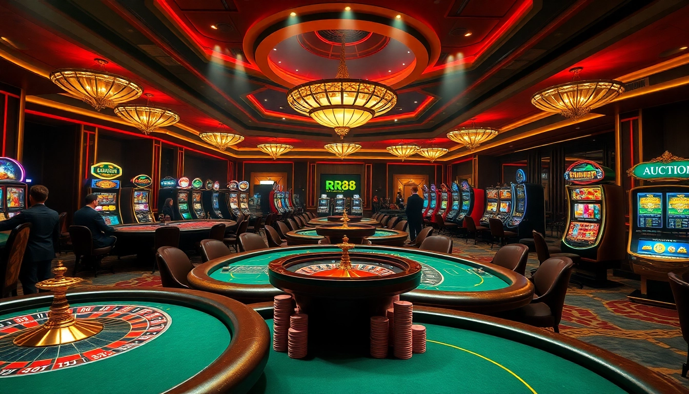 Experience excitement at the RR88 Auction casino with vibrant gaming tables and luxurious ambiance.