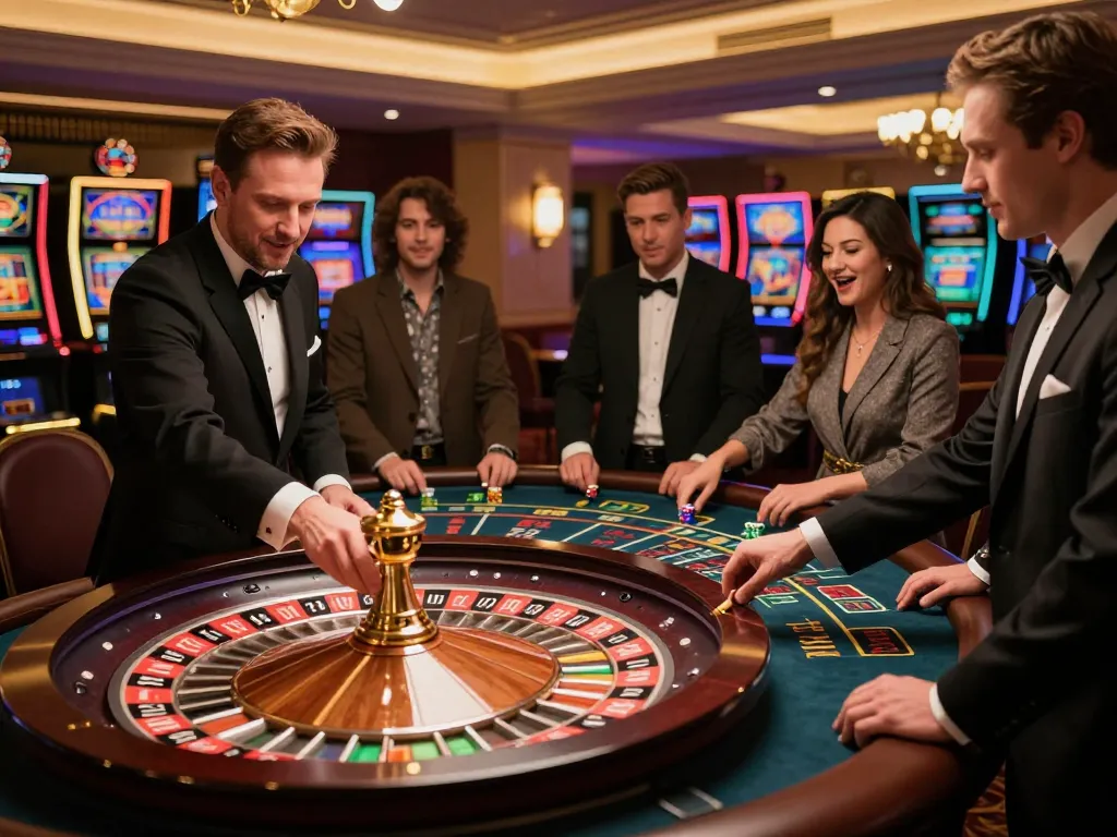 Engaging players placing bets at Casino MM99 roulette table, featuring a professional dealer and vibrant gaming atmosphere