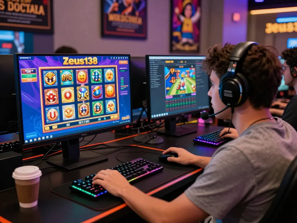 Engaging gaming environment showcasing Zeus138's colorful slot games and immersive setup.
