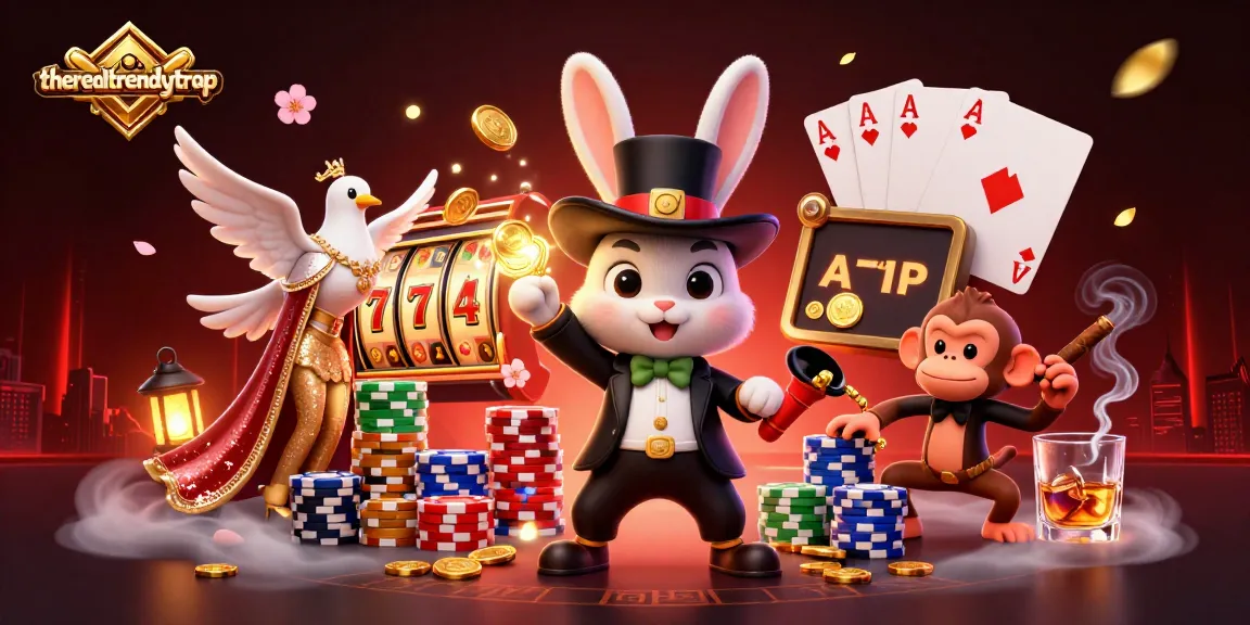 therealtrendytrap menampilkan kelinci penyihir menarik koin emas dalam suasana permainan slot yang seru