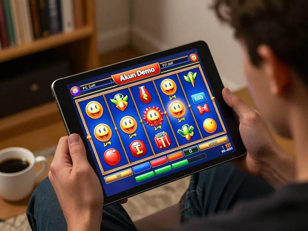 Akun Demo PG Soft permainan slot yang ditampilkan di tablet selama sesi permainan daring yang menarik di rumah.