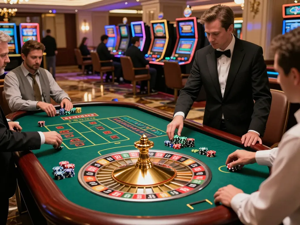 Players engaging in a thrilling roulette game at 388bet with vibrant chips and an exciting atmosphere.