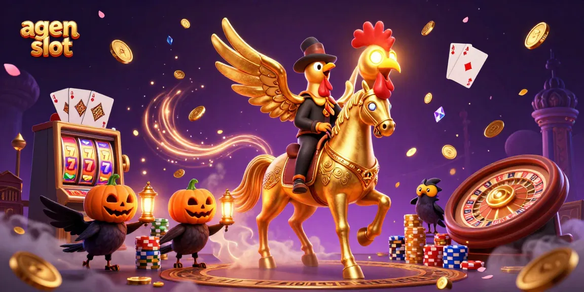 Aksi menarik agen slot di kasino virtual dengan simbol keberuntungan dan permainan menggoda