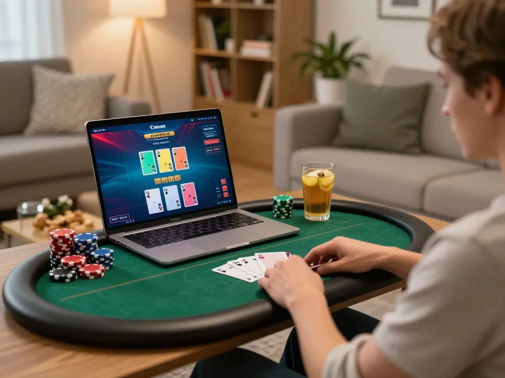 Engaging online gaming scene with TR88 chính thức on the screen, showing poker strategies in action