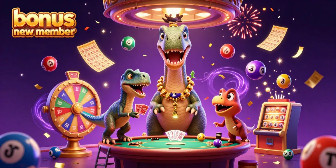 Engage with the bonus new member offerings in a vibrant casino-themed illustration featuring dynamic gaming elements.
