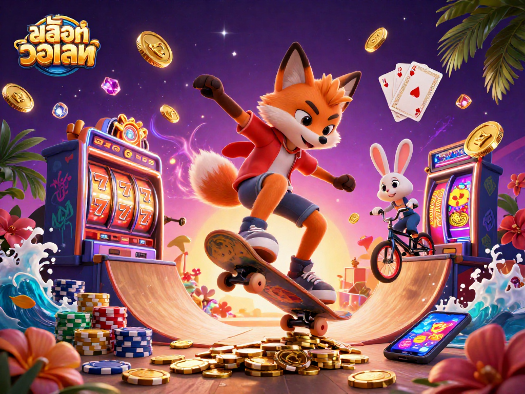 Experience exciting slot action with สล็อตวอเลท in this vibrant 3D scene featuring a fox and rabbit!