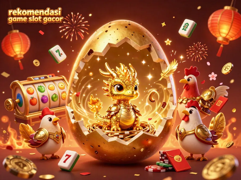 Rekomendasi game slot gacor terbaru dengan ilustrasi penuh semangat dan simbol keberuntungan.