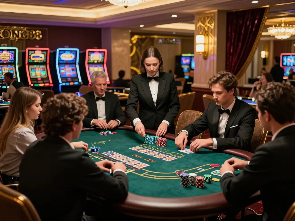 Engaging blackjack game showcasing KONG 88 casino excitement with players focused on their strategies.