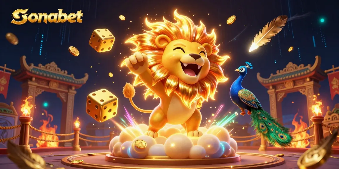 Experience thrilling gameplay with sonabet as golden dice tumble in a vibrant casino scene.