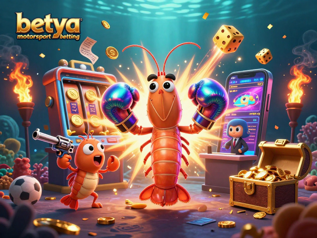 Experience betya motorsport betting with a dynamic scene of vibrant sea creature characters amidst casino elements.