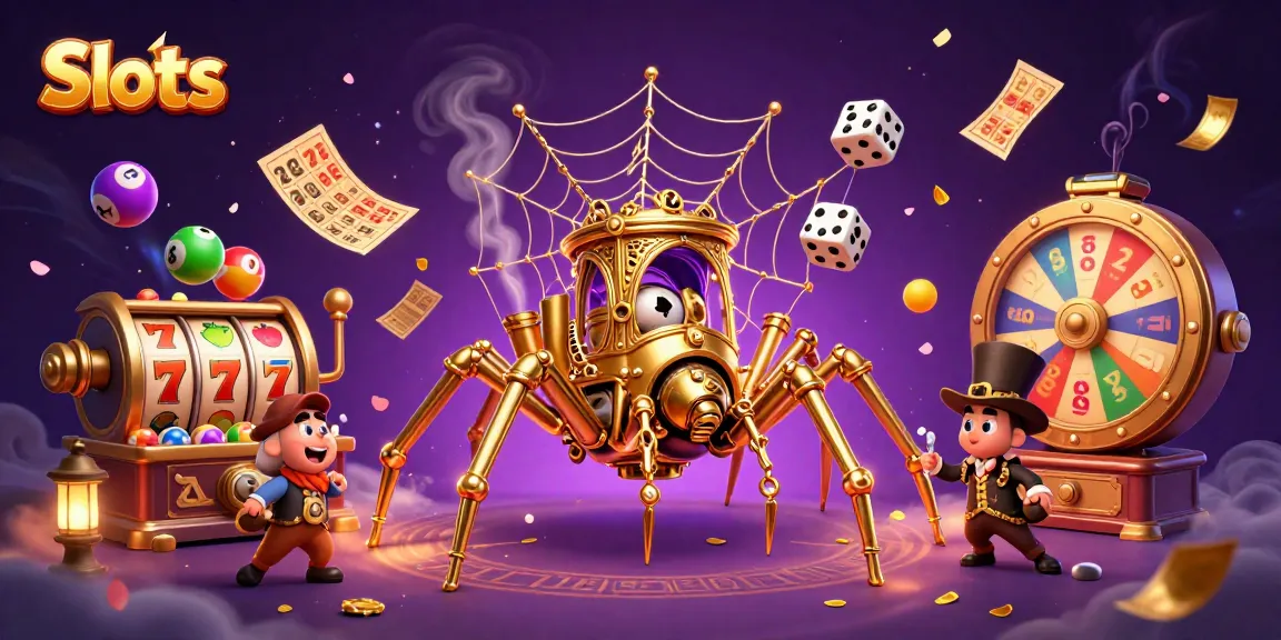 Engage with thrilling Slots in a rich, immersive 3D casino illustration full of dynamic elements.