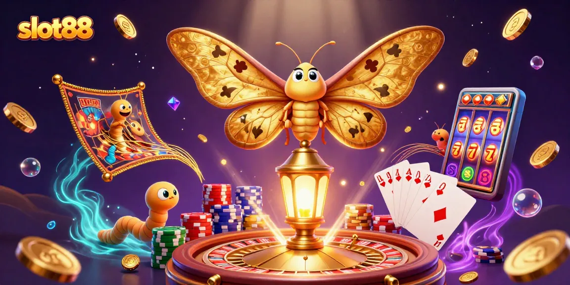 Menangkan slot88 dengan jackpot, dikelilingi koin emas dan mesin slot fitur unggulan.