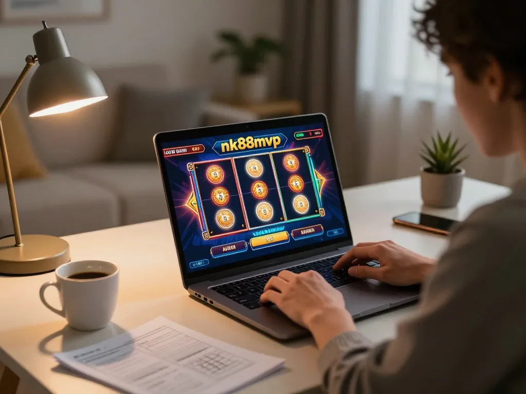 Engaging in thrilling slot gameplay at nk88mvp with vibrant graphics and cozy atmosphere.