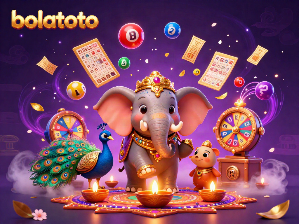 Experience the excitement of bolatoto with a vibrant 3D illustration featuring a colorful elephant and dynamic lottery elements.