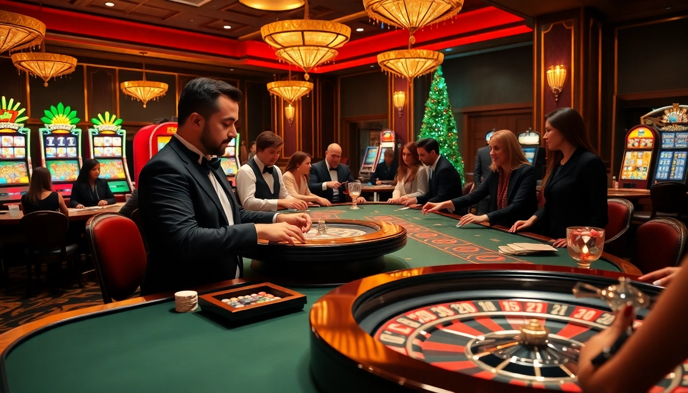 Exciting gambling scene at https://789wins1.net/ showcasing a lively casino table with professional croupiers.