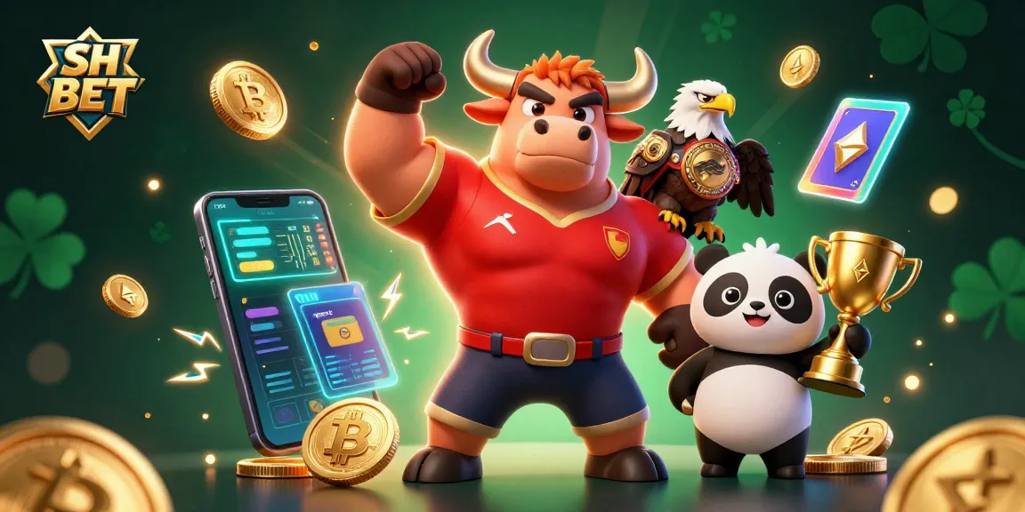 Win big with SH BET as the bull mascot celebrates in a vibrant casino scene.