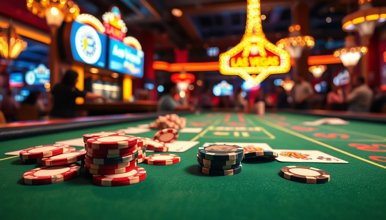 Engaging casino gaming scene highlighting chips and cards in action