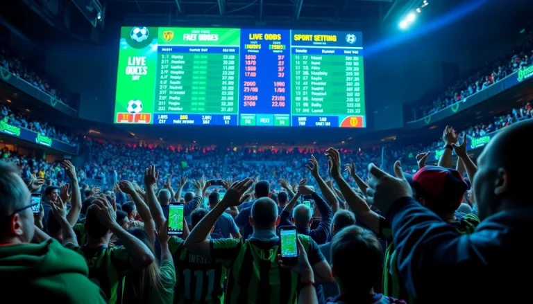 Fans passionately engaging in Sports Betting at a lively event, showcasing excitement and energy.