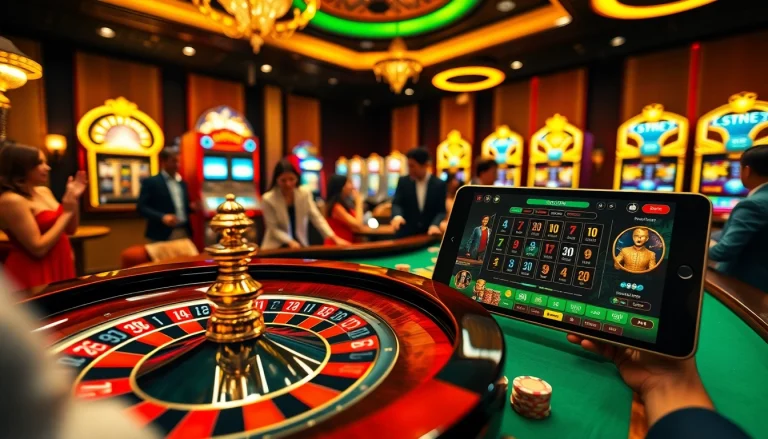 Engage with the excitement of ink vao 12bet at a luxurious casino with vibrant poker tables and roulette wheels.
