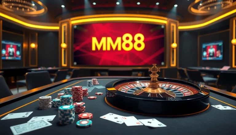 Experience thrilling gaming at Nhà cái MM88 with vibrant roulette wheels and elegant casino decor.