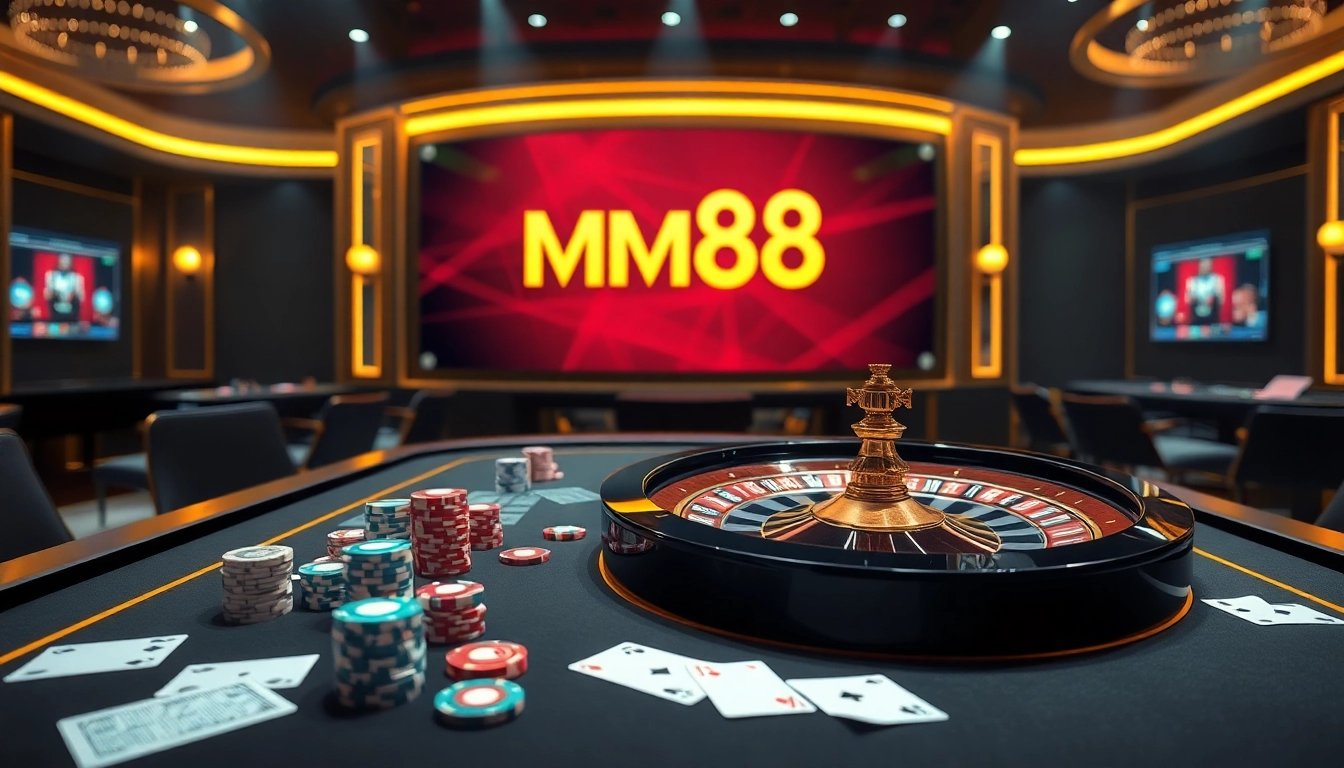 Experience thrilling gaming at Nhà cái MM88 with vibrant roulette wheels and elegant casino decor.