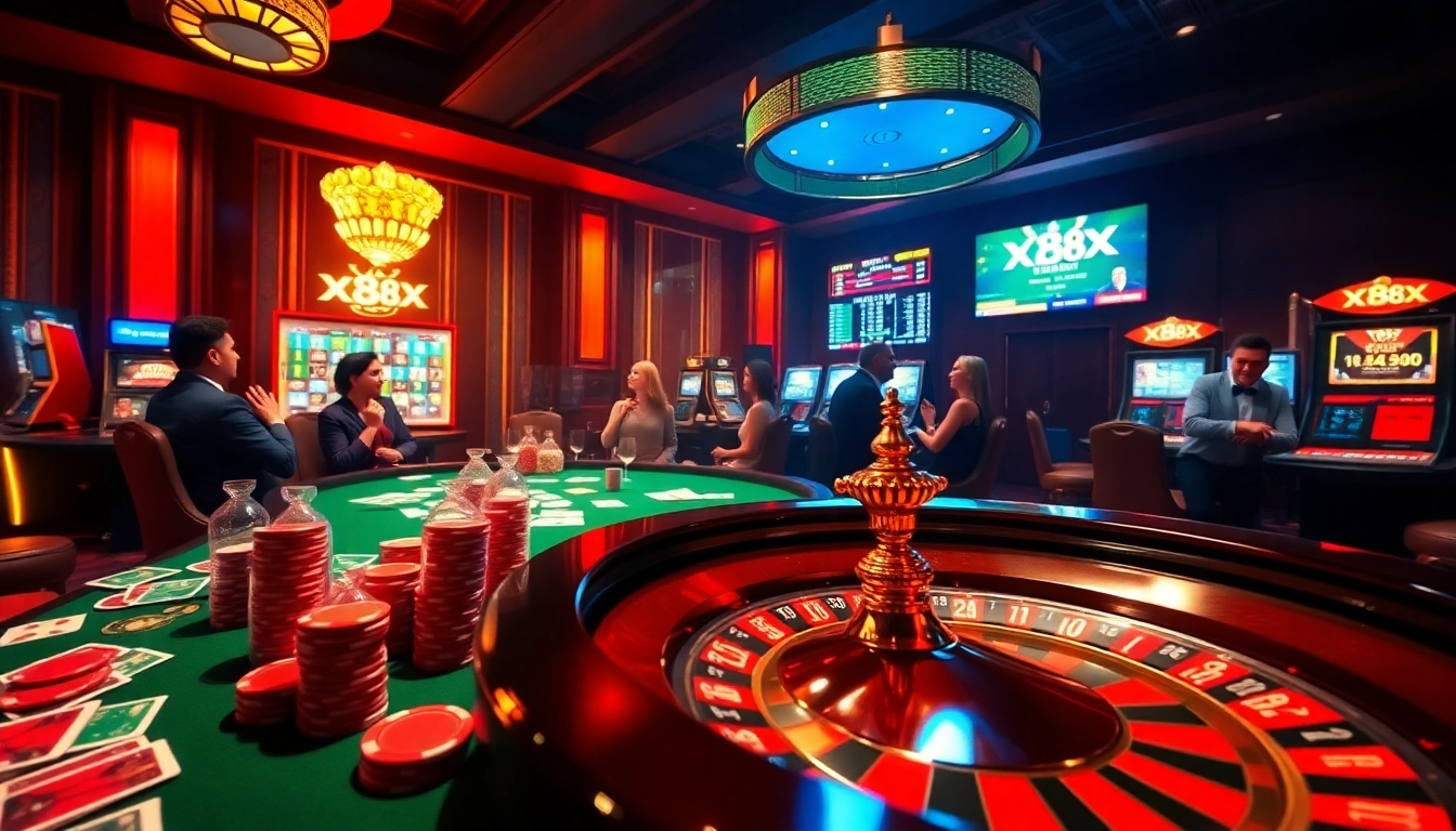 Experience excitement at XX 88 with dynamic card games and vibrant roulette wheel action.