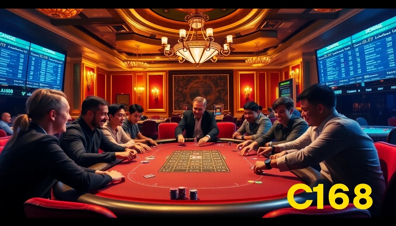 C168 poker table scene showcasing thrilling gameplay and luxury in a vibrant casino environment.