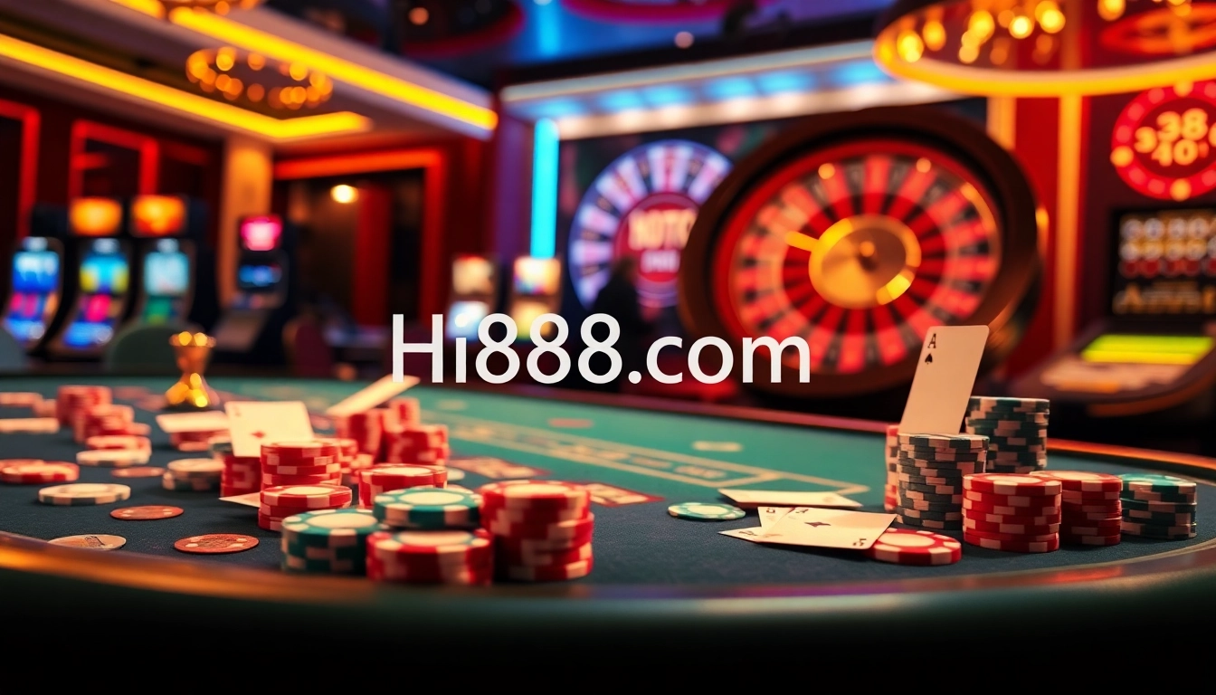 Engage in thrilling poker and casino games at Hi88com with vibrant gambling scenes.