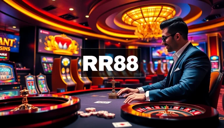 Engaged player enjoying RR88 online casino games with poker chips and cards.