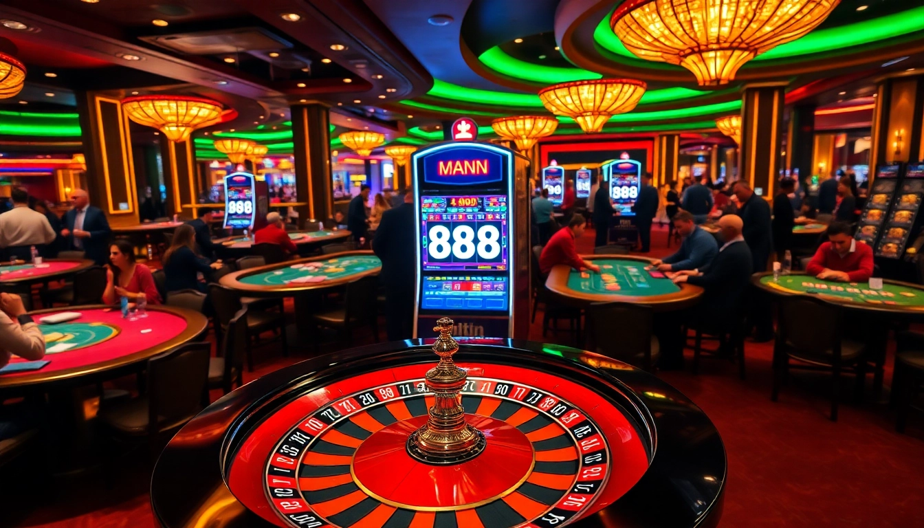Experience thrilling gameplay at Man 88's luxurious casino tables filled with excitement and professional gamblers.