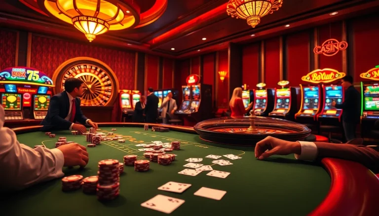 Exciting casino scene showcasing 7upbet's vibrant poker table and roulette wheel in action.