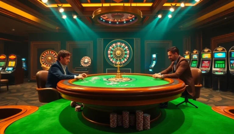 Engaging poker action at a luxurious casino table featuring 79king players.
