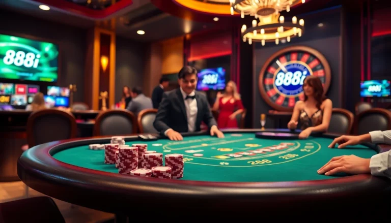 Experience thrilling table games at 88i, featuring a luxurious blackjack setup with professional dealers.