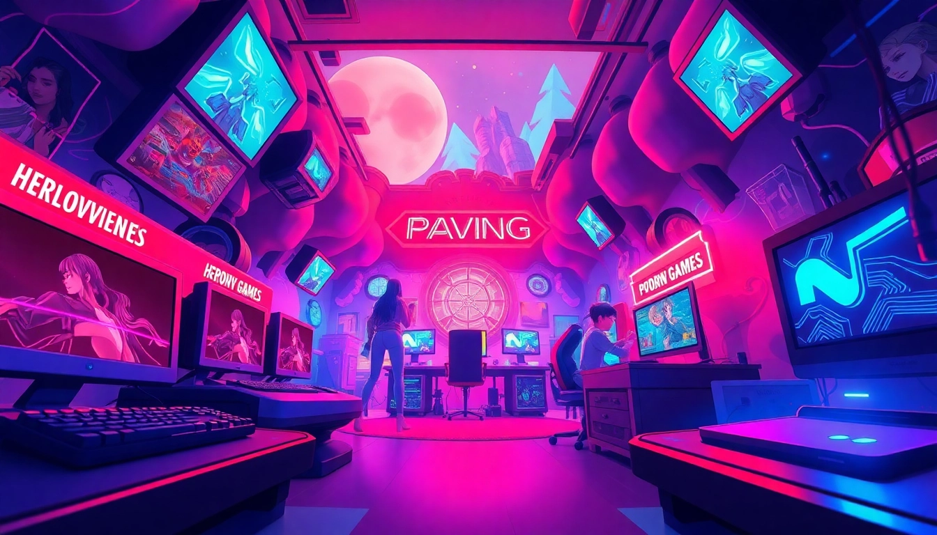 Porn games vibrant gaming scene with dynamic characters and fantasy elements