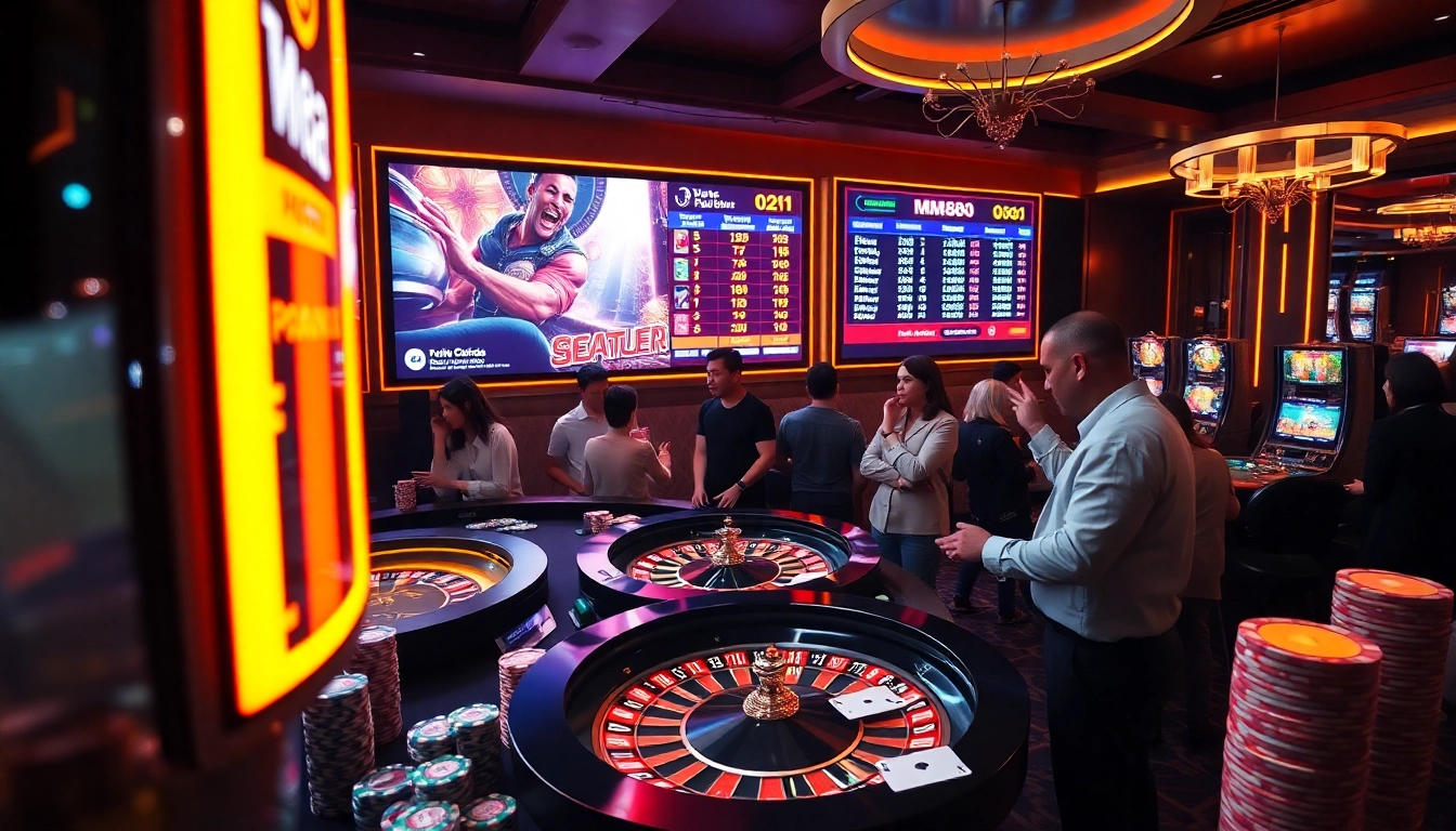 Gamblers testing their luck at a vibrant mm88 com roulette table in a luxurious casino.