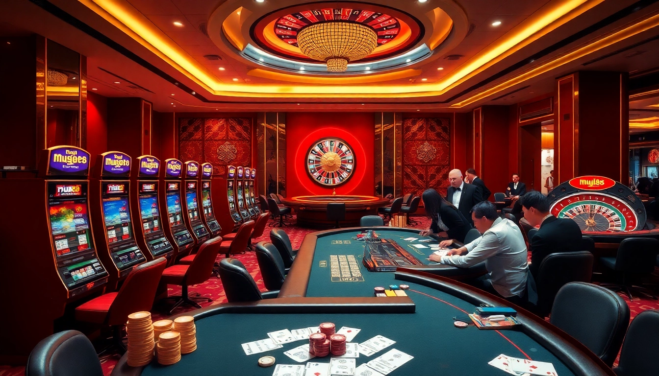 Exciting gameplay at Mu88 casino featuring vibrant slot machines and engaged players.